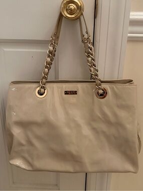 Kate Spade Cream Patent Leather Chain-Handle Tote with Gold Hardware